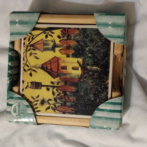 Chesapeake Bay 4-Piece Garden Coaster Set Holder - Picture 1 of 6